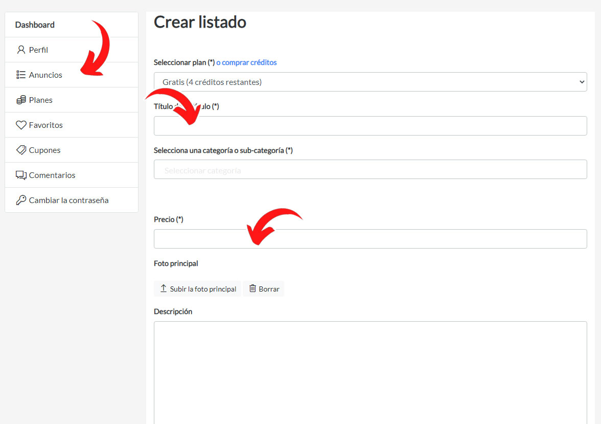 Publicar anuncio en Publers